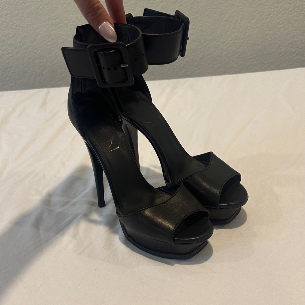 Yves Saint Laurent Black Ankle Strap Heels